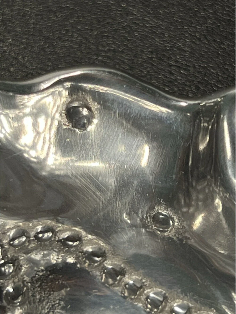 NWOT Mariposa 1990s Petal Dip Dish String Of Pearls Aluminum Silver, 5.25x2
